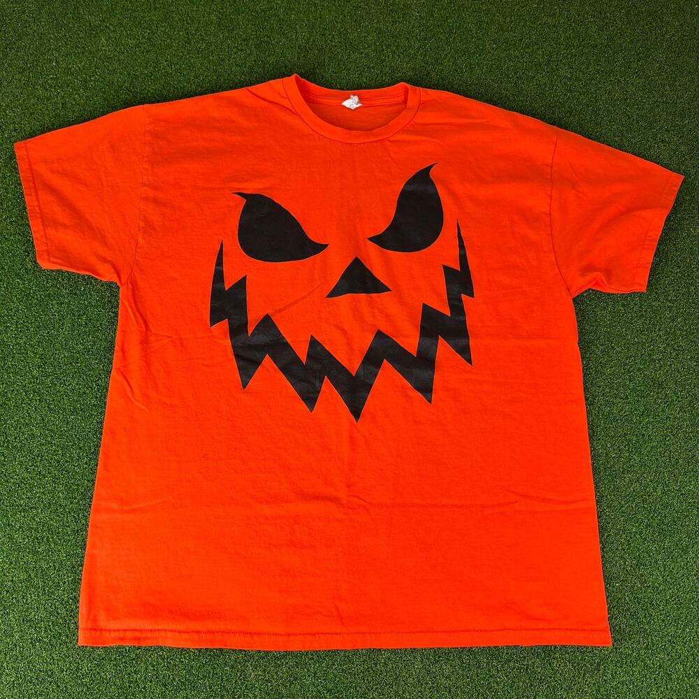 Vintage Gildan Heavy Cotton Orange Halloween Pumpkin Short Sleeve T-Shirt Sz XL